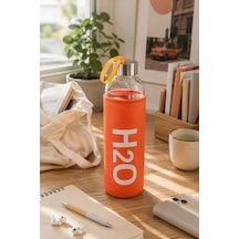 H2o Sağlıklı Cam Matara 1000 Ml Su Şişesi, Pastel Renk Kılıflı 1 Lt Sporcu Suluğu Turuncu