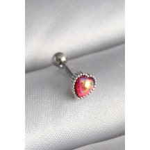 316l Çelik Gümüş Renk Kırmızı Mineli Kalp Tragus Piercing Diğer