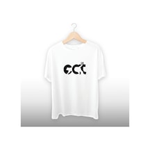 Cat Kedi Yazısı Detaylı Unisex Tişört Beyaz