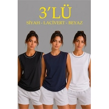 Butik İstanbul 3 Lü Kolsuz Sporcu Atlet Seti Yazlık Bisiklet Yaka - Siyah, Lacivert, Beyaz Çok Renkli
