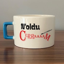 Noldu Cerraaaam Baskılı Mavi Kulplu C Fincan