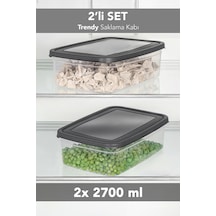 2'li Trendy Buzdolabı Düzenleyici - Mikrodalga Ve Difrize Uygun Organizer Saklama Difriz Kabı 2700ml Gri