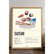 Sushi Ahşap Çerçeveli Poster, Dekoratif Mutfak Duvar Tablosu