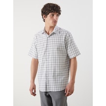 Lcw Vision Ekru Regular Fit Kısa Kollu Ekose Erkek Gömlek