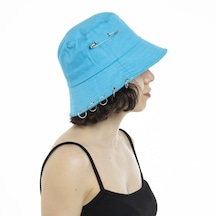 Mavi Piercing Ve Çengelli Iğne Modelli Balıkçı Bucket Şapka