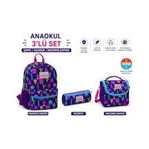Coral High Kaktüs Baskılı Anaokulu Çantası 23337+ Üç Bölmeli Kalemlik 22313+ Beslenme 11802 Çok Renkli