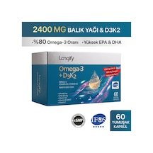 Longify Omega 3 + D3K2 IFOS Onaylı Yüksek EPA & DHA Vitamin D3 Vitamin K2 MK7 Vitamin E Balık Yağı 60 Yumuşak Kapsül