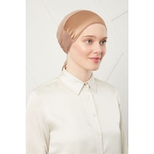 Melodi Scarf Kadın Tesettür Bağlamalı Saten Bone Taba Rengi Taba Rengi Taba
