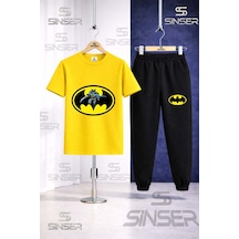 Ss Sinser Çocuk Batman Logo Icınde Baskılı Tişort Eşofman Takımı Sarı - Siyah