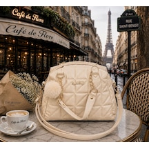 Housebags Monceau New Trend El Ve Omuz Çantası + Pofuduk Pon Pon Charm Bej