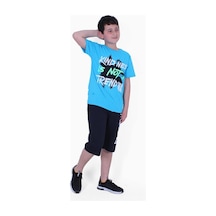 Fyk Kids Kind Nes-trend Wa Yazı Baskılı Erkek Çocuk Kapri Takım Turkuaz