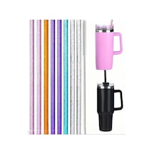 6'lı Simli Stanley Uyumlu Tritan Pipet Seti + Temizlik Fırçası + Sevimli Figürlü Silikon Pipet Başlığı Hediyeli