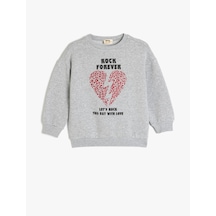 Koton Baskılı Pamuklu Uzun Kollu Bisiklet Yaka Sweatshirt Gri Melanj 5wkg10624ak Gri Melanj