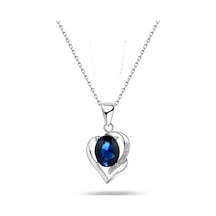 Brezza Lusso Jewelry Gümüş Safir Taşlı Kalbimin Yarısı Kadın Kolye 42 CM