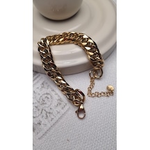 Çelik Bileklik Gold Altın Renk Kalın Zincir Detaylı Çelik Bileklik Gold