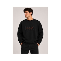 Herkesemoda Believe Baskılı Bisiklet Yaka Şardonlu 2 İplik Sweatshirt Siyah
