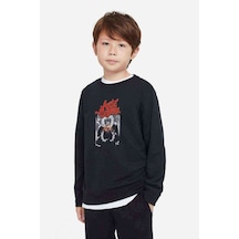 Tshirthane Monkeys Metal Rock Muzik Baskılı Unisex Çocuk Siyah Sweatshirt Siyah