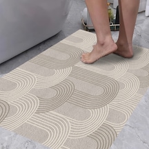 Dijital Kaymaz Yıkanabilir Banyo Mutfak Salon Paspas Halısı Trend Modern Al4005 krem