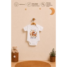 Pia Baby İsme Özel Erkek Bebek Kısa Kollu Body Zıbın %100 Pamuk Alttan Çıtçıtlı Organik Baskılı Bebek Body 2018ba0x Ekru