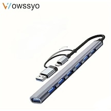 Wowssyo 7'nin 2'si Usb 3.0+usb 2.0 Çoğaltıcı Hub Çoklayıcı Ce Sertifikalı Lisanslı 7 Port Hızlı Sağlam Metal