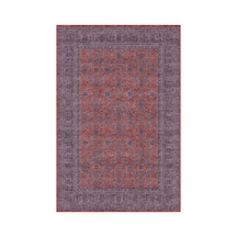 Zümrüt 03 Bordürlü Mor Kırmızı Gri Vintage Desenli Eskitme İnce Yıkanabilir Salon Ev Oda Halısı Kırmızı Mor