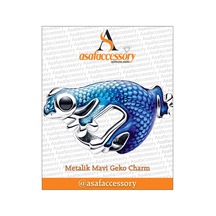 Metalik Mavi Geko Charm Gümüş Kaplama