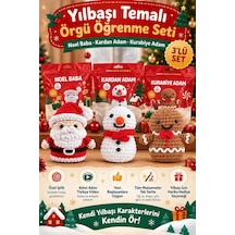 Selfıko Yılbaşı Örgü Öğrenme Seti Noel Baba Kardan Adam Kurabiye Adam Amigurumi 3'lü Hobi Kiti Çok Renkli