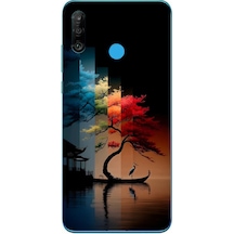 Huawei P30 Lite Uyumlu Dört Mevsim Ağaç Baskılı Silikon Kılıf Renkli