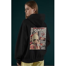 Sevbano Lady Gaga Şarkıcı Sırt Baskılı Unisex Oversize Penye Hoodie Siyah