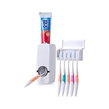 Banyo Duvara Montaj Rafı Otomatik Diş Macunu Dispenseri Fırça Tutucu Beyaz