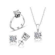 Sertifikalı Swarovski Taş Altın Modeli Tek Taş 925 Gümüş Set Takı