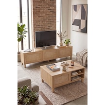 Yurudesign Dune Tv Ünitesi Orta Sehpa 2'li Set Ahşap Ayaklı Gerçek Jüt Kapak Sepet-jüt Dn7-sj