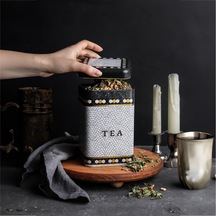 Mosaic Tea Desenli Kare Metal Saklama Kabı 10.5 x 10.5 x 16 CM 1.7 L