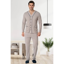 Mecit Pijama Mecit 22767 Kahve Önden Düğmeli Büyük Beden Erkek Pijama Takımı Kahverengi