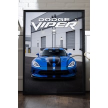Dodge Viper Siyah Ahşap Çerçeveli Poster, Dekoratif Araba Duvar Tablosu