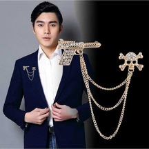 Dancemonkey Jzcat Erkek Moda Takım Elbise Püskül Metal Korsaj Yaka Pin-xz09 Altın