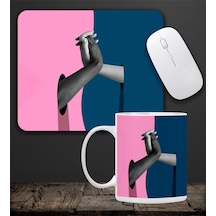 Baskılı Kupa & Pembe Ve Mavi Renk El Ele Tutuşan Motifli Mouse Pad 23x19cm Fare Altlığı Kaydırmaz Taban De592 Ofis Hediyesi