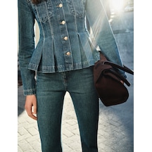 Koton Pamuklu Dar Kalıp Düğmeli İspanyol Paça Denim Pantolon - Flare Jeans Green Cast 7wal40103md Yeşil