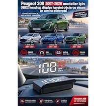 Peugeot 308 2007-2026 Modeller İçin Obd2 Head Up Display Hayalet Gösterge Ekranı Ön Cam Hız Göstergesi