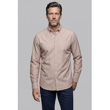 Bisse Regular Fit Cepsiz Açık Kahverengi Uzun Paşa Yaka Gömlek Gmoks261001 10