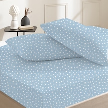 %100 Pamuklu Tek Kişilik Lastikli Çarşaf 100x200+30 50x70 Yastık Kılıfı 1 Adet Mavi - Beyaz
