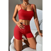 Hç İç Çamaşırı Kadın Kırmızı Şortlu Kaşkorse Gecelik Pijama Takımı