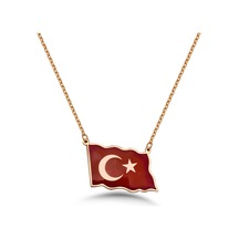 Türk Bayrağı Mineli Gümüş Kolye - Rose Rose Gold