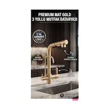 Rena Design Mat Gold Aritmali Spiralli 2 Modlu Başlik L Boru Mutfak Evye Bataryasi Altin Prinç Armatür Musluk
