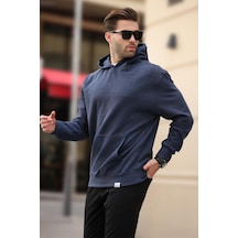 Madmext Lacivert Kapüşonlu Cep Detaylı Sweatshirt 7095 Lacivert