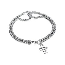 Moda Çapraz Hollow Çift Zincir Çapraz Titanyum Çelik Erkek Bileklik Çift Katmanlı Kişiselleştirilmiş Bilezik Gümüş