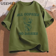 Flood Of Style Tüm Oopophiçbir Sies Yalar Komik Rakun Meme T Shirt Pamuk Erkek T Shirt Rahat Kısa Kollu Unis Yeşil