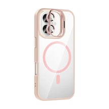 Joko Apple iPhone Uyumlu  16 Plus Uyumlu Remim Lensli Magsafe Standlı Kapak - Pembe
