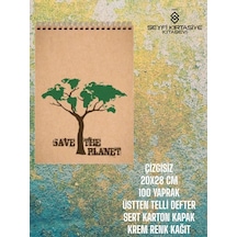 Çizgisiz 20x28 Cm 100 Yaprak Telli Defter Sert Karton Kapak Krem Renk Kağıt Save The Planet Çok Renkli