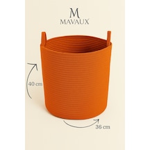 Mavaux El İşçiliği Dokulu Büyük Boy Sepet 40 X 36 Cm Dekoratif Ev Düzeni, Oyuncak Ve Çamaşır Organizer Turuncu